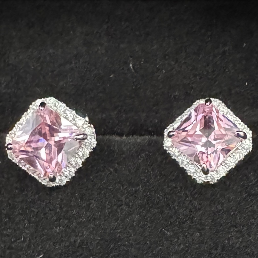 Elegant Pink and Silver Stud Earrings